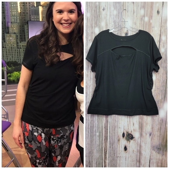 Susan Lucci Collection Black Peekaboo Cap Sleeve Tee Shirt Size 1X - Picture 1 of 12
